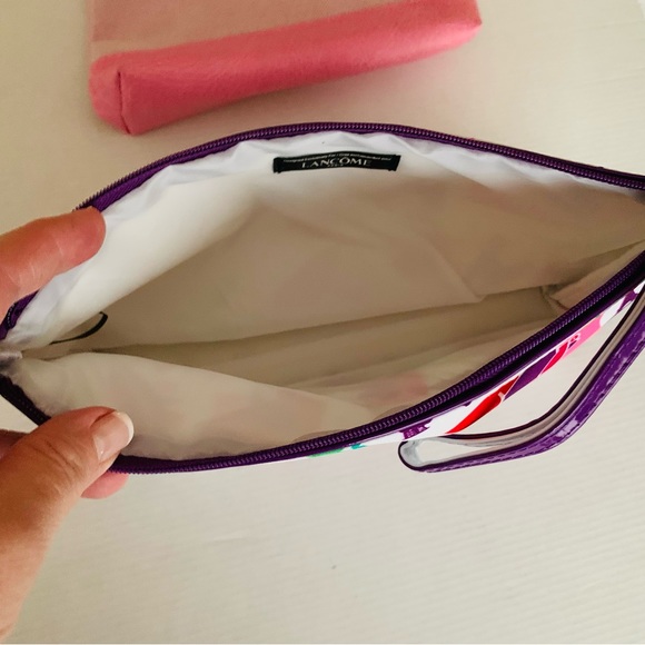 Set of 2 cosmetic make-up bags pink Estee Lauder bag white & purple Lancome bag - Picture 3 of 11
